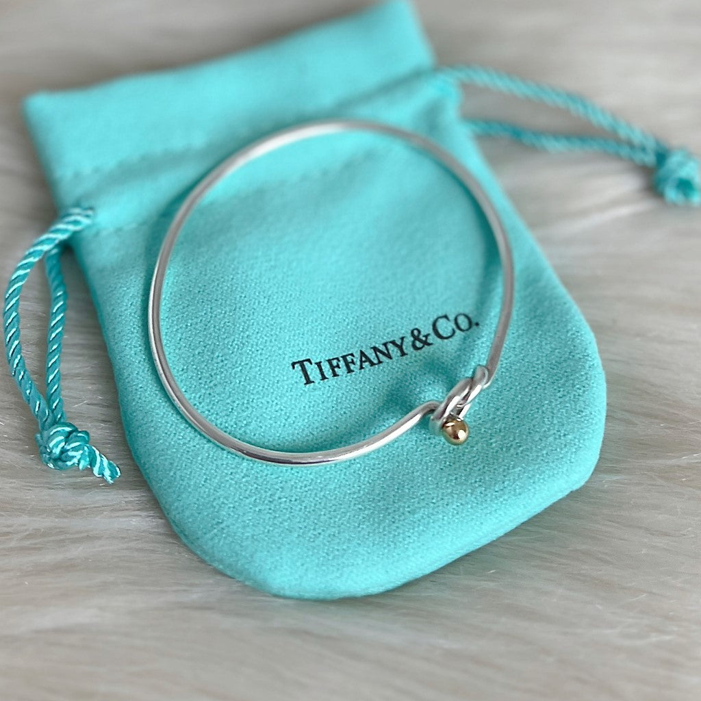 Tiffany & Co 18K Solid Gold Dot Detail Hook Bangle Excellent