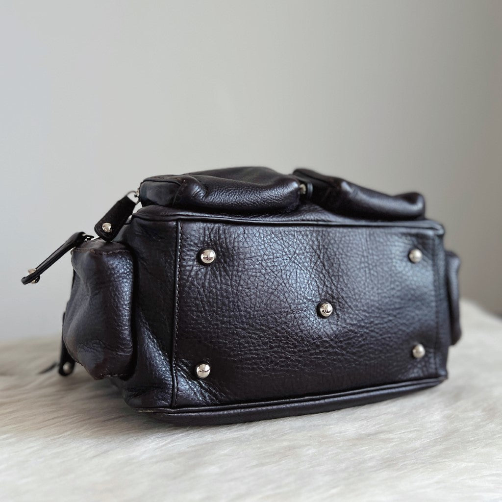Tod's Dark Chocolate Leather Multi-Pocket Shoulder Bag Excellent