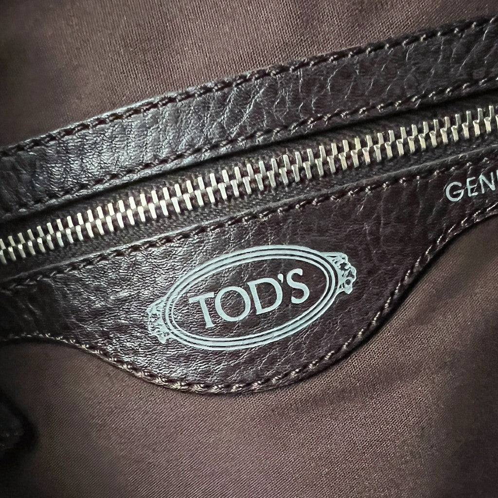 Tod's Dark Chocolate Leather Multi-Pocket Shoulder Bag Excellent