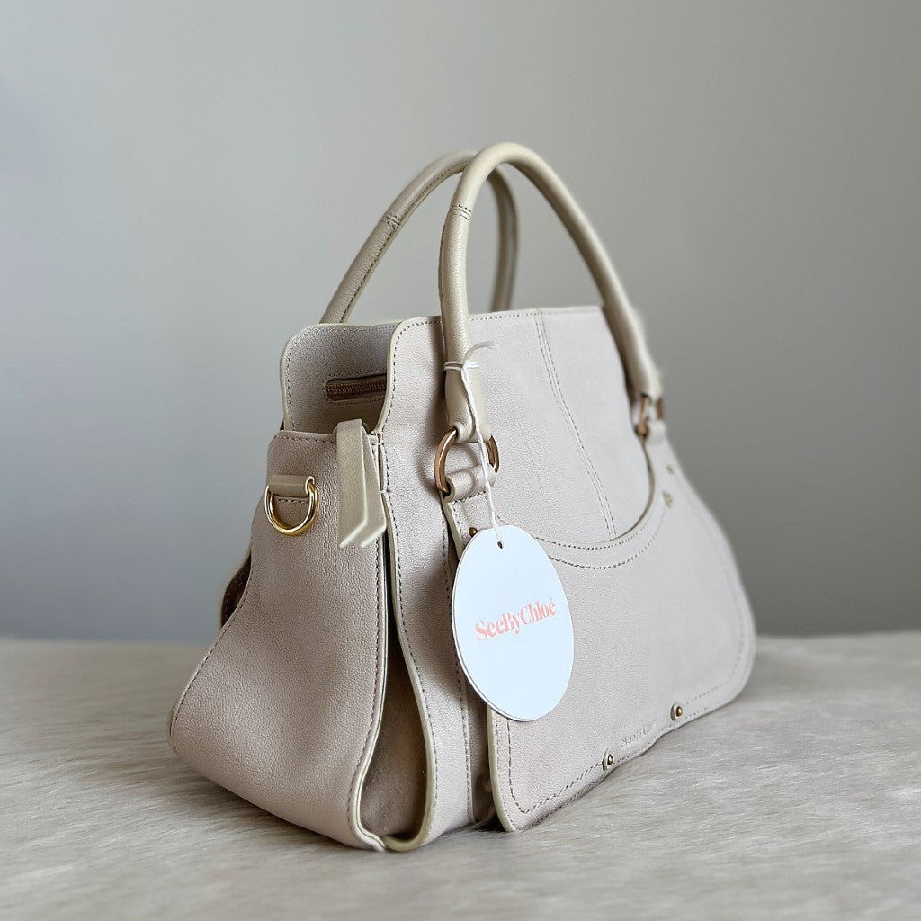 See by Chloe Light Grey Leather Ring Detail Zip Charm 2 Way Shoulder Bag New with Tags