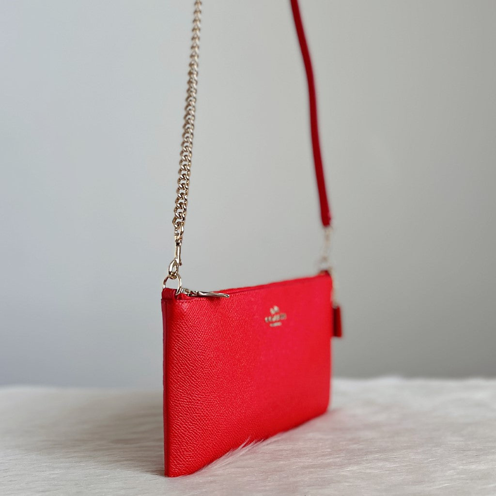 Coach Orange Red Leather Front Logo Small Crossbody Shoulder Bag Like New