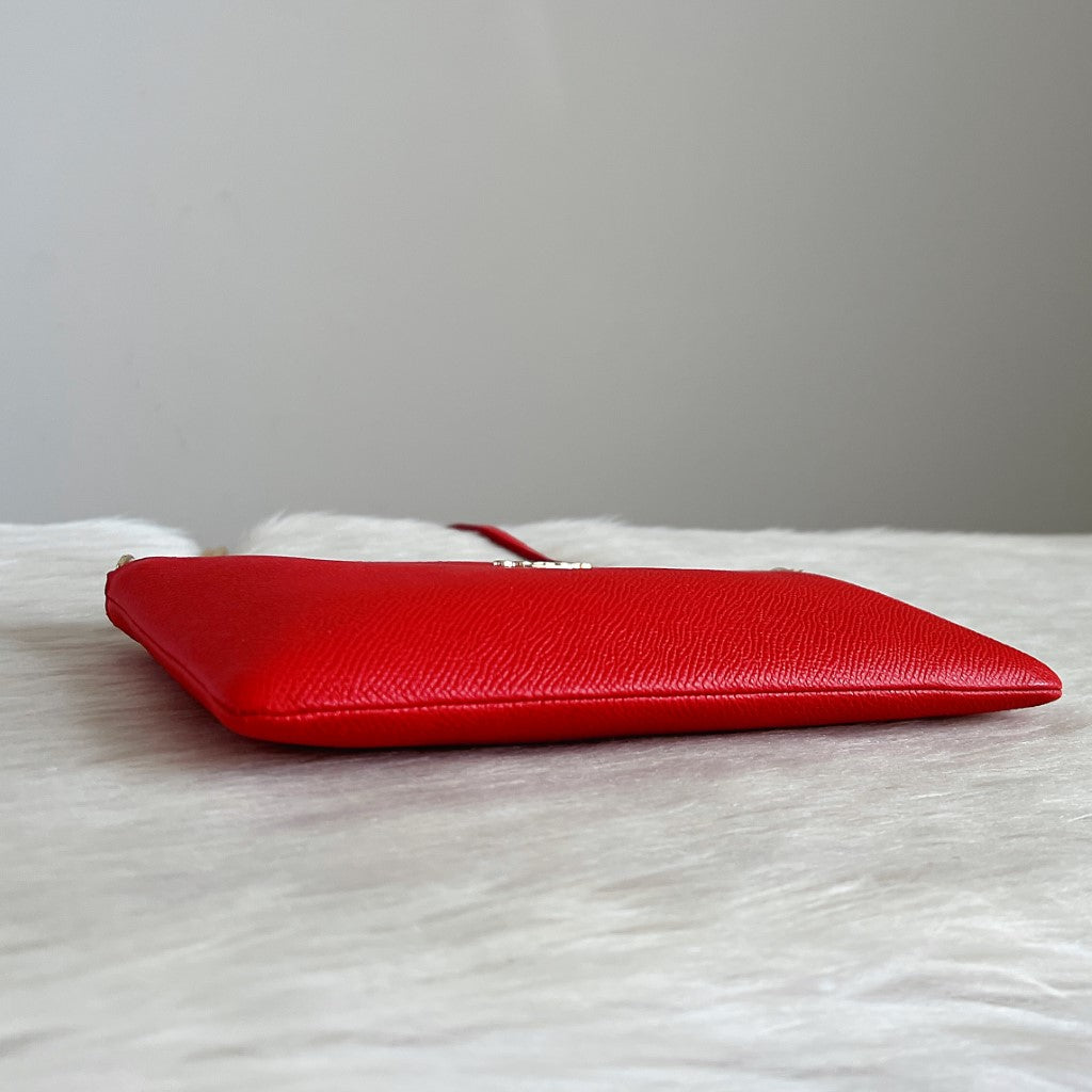 Coach Orange Red Leather Front Logo Small Crossbody Shoulder Bag Like New