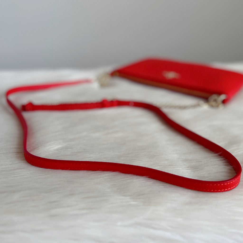 Coach Orange Red Leather Front Logo Small Crossbody Shoulder Bag Like New