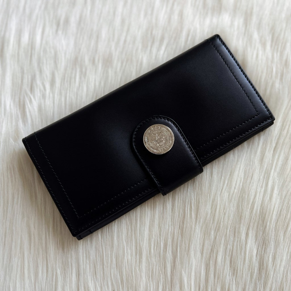 Bally Black Leather Front Buckle Detail Fold Long Wallet Like New