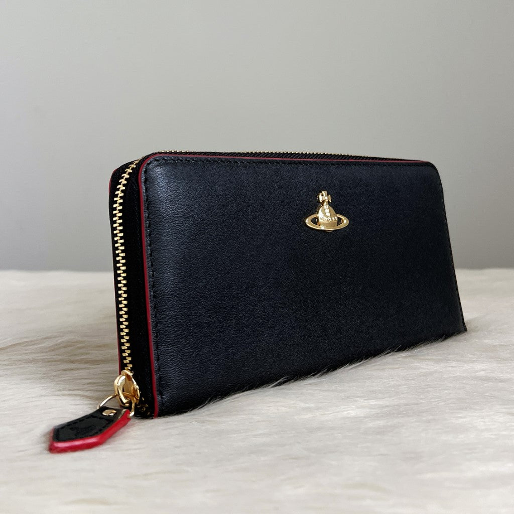 Vivienne Westwood Black Leather Zipped Compartment Long Wallet New