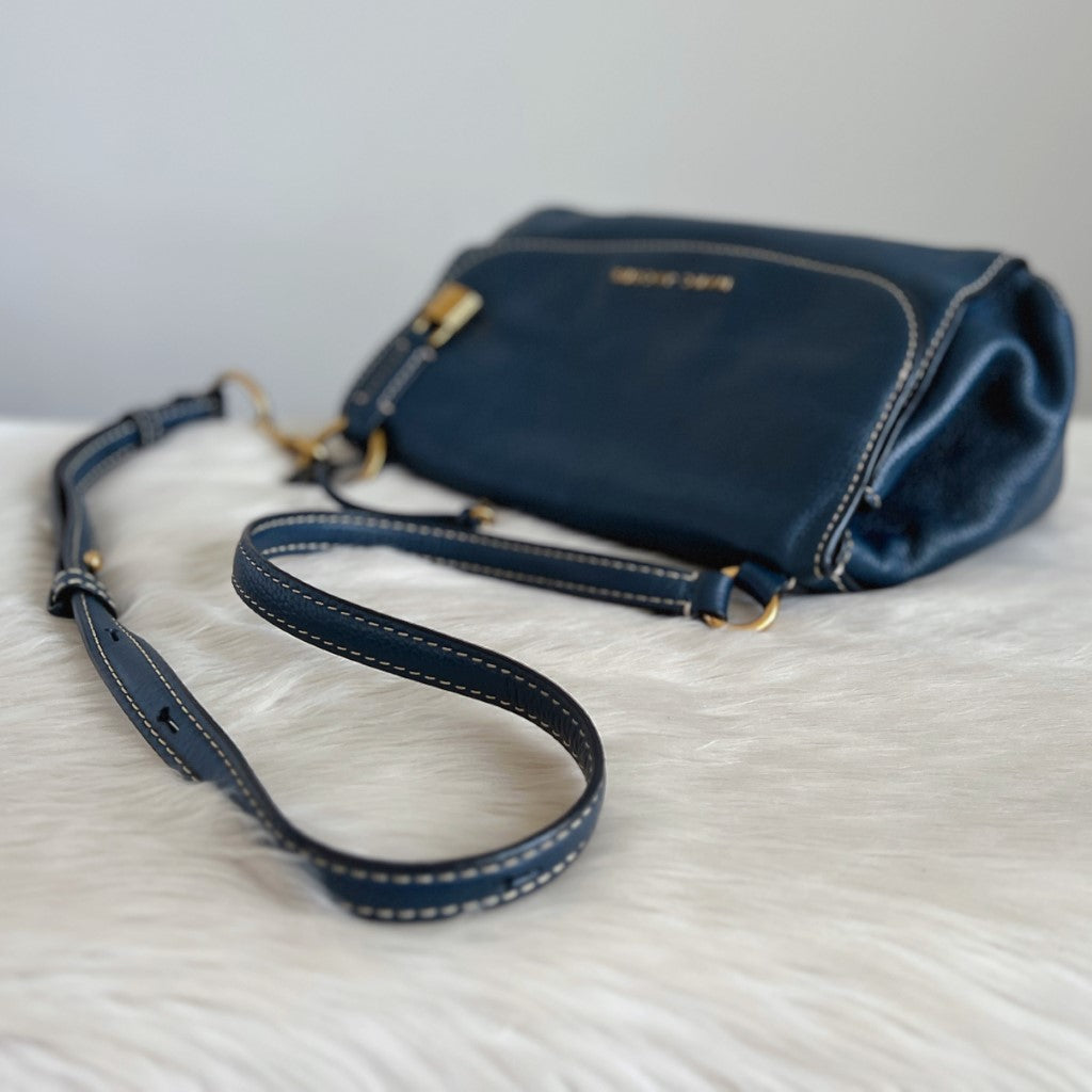 Marc Jacobs Navy Leather Flap Lock & Key Charm Crossbody Shoulder Bag