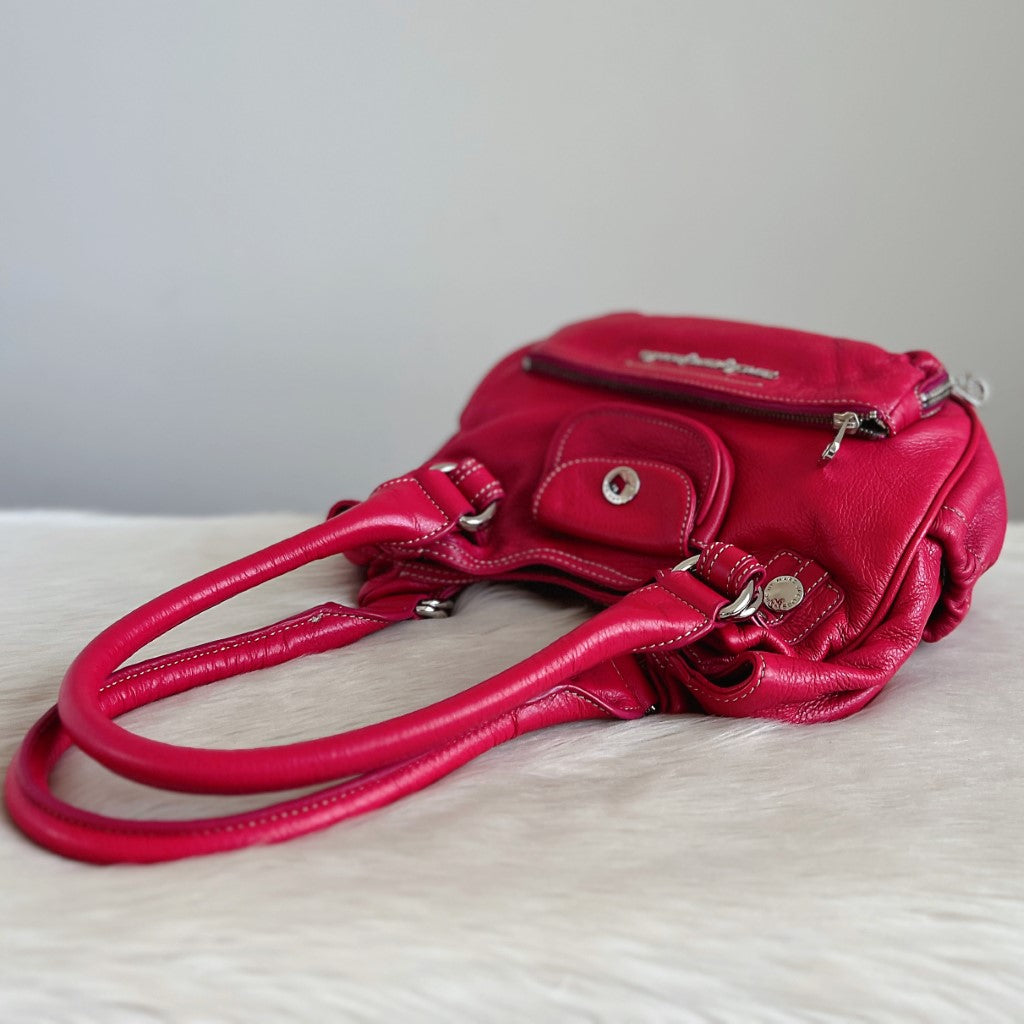 Marc Jacobs Fuchsia Leather Front Pocket Shoulder Bag