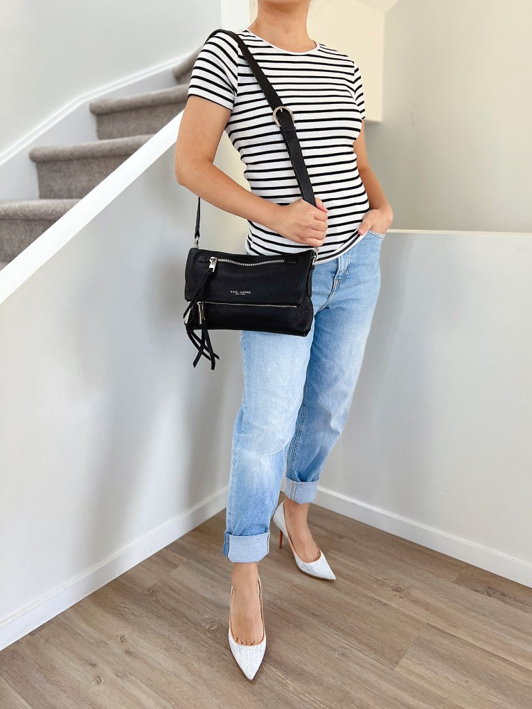 Marc Jacobs Black Leather Zipped Flap Crossbody Shoulder Bag Excellent
