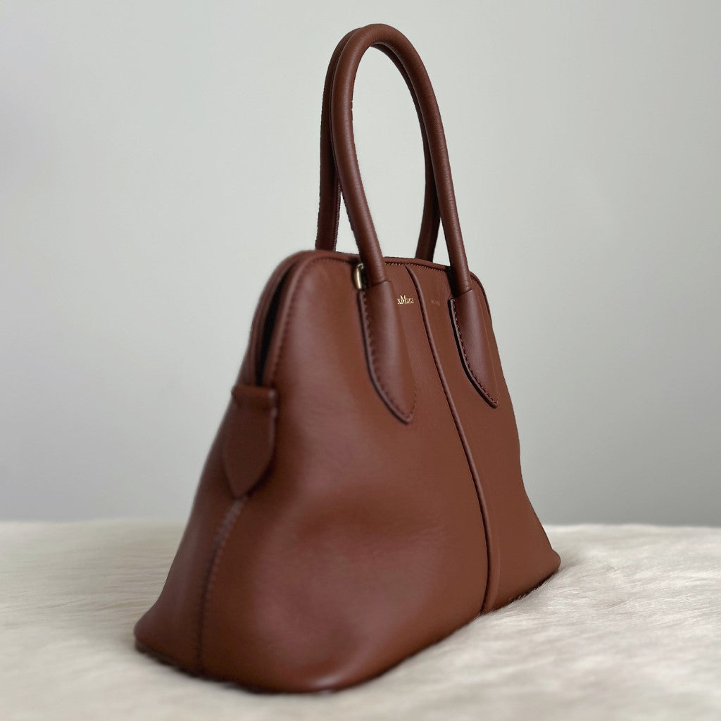 Max Mara Chestnut Leather Gold Chain 2 Way Shoulder Bag Like New