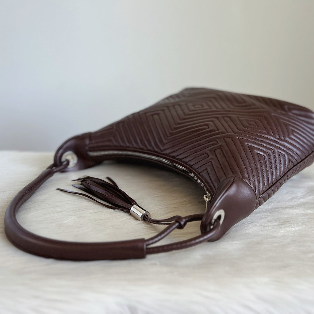 Bally Metallic Brown Leather Quilted Slouchy Shoulder Bag Excellent