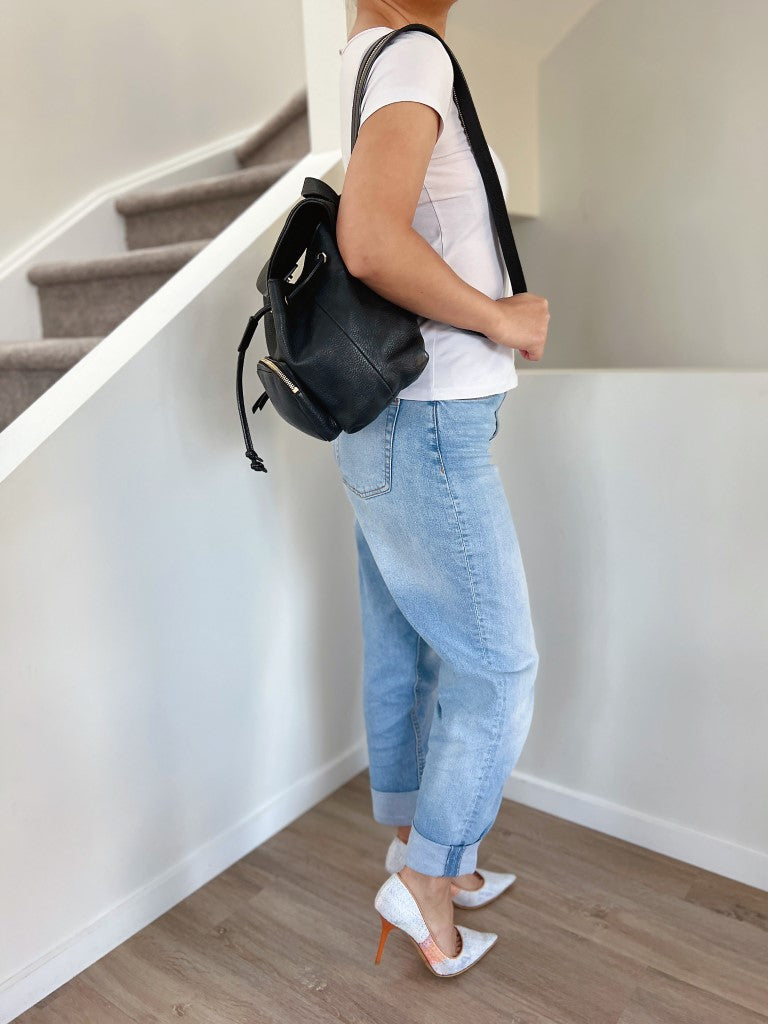 Jimmy Choo Black Leather Drawstring Backpack
