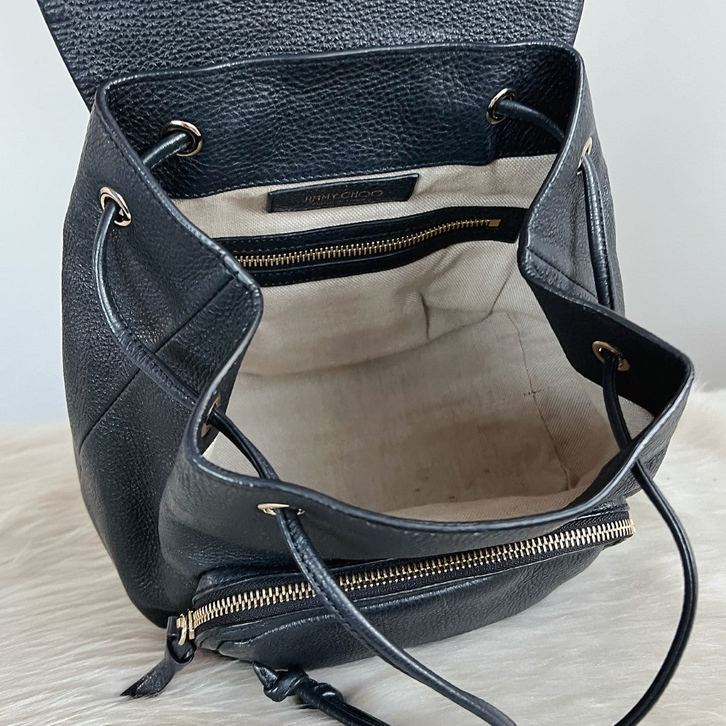 Jimmy Choo Black Leather Drawstring Backpack