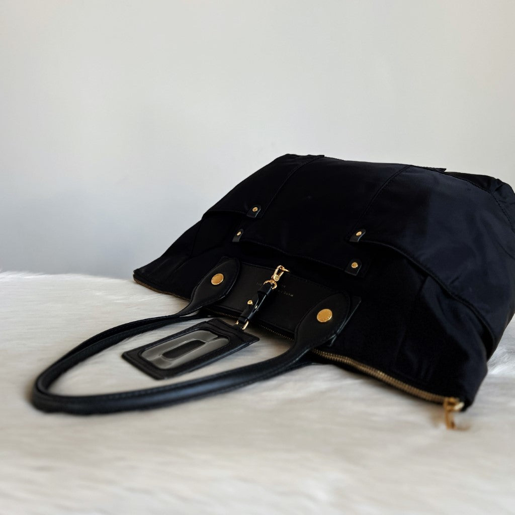 Marc Jacobs Black Leather Nylon Patchwork Front Detail Shoulder Bag