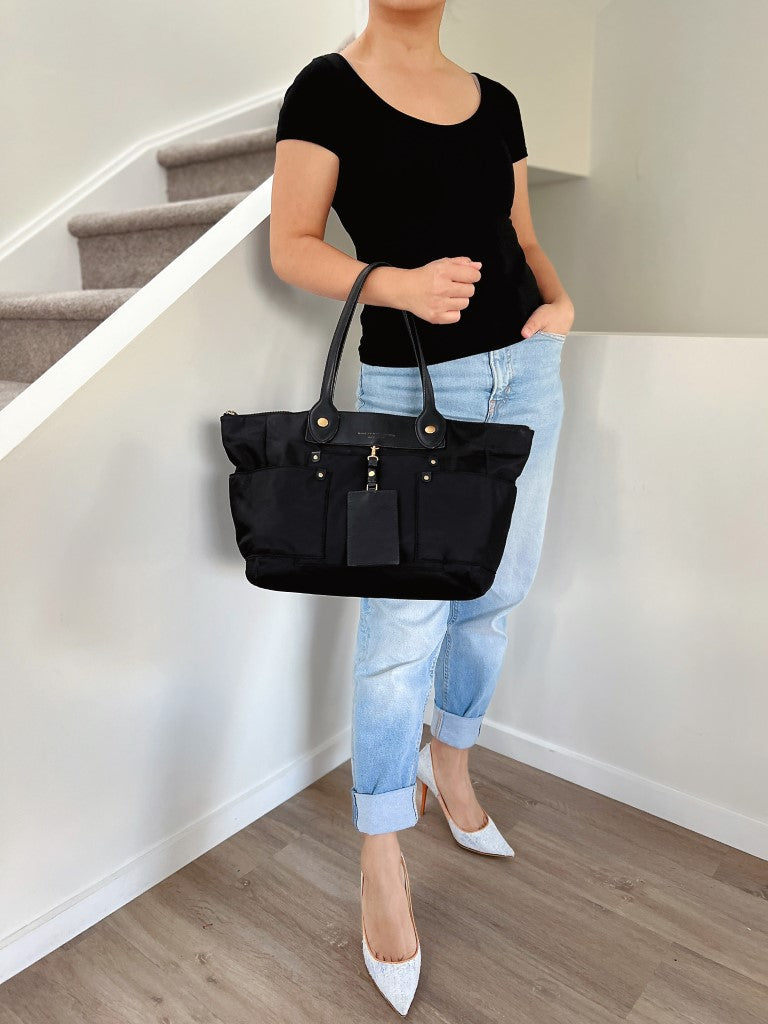 Marc Jacobs Black Leather Nylon Patchwork Front Detail Shoulder Bag