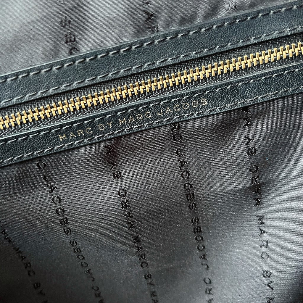 Marc Jacobs Black Leather Nylon Patchwork Front Detail Shoulder Bag