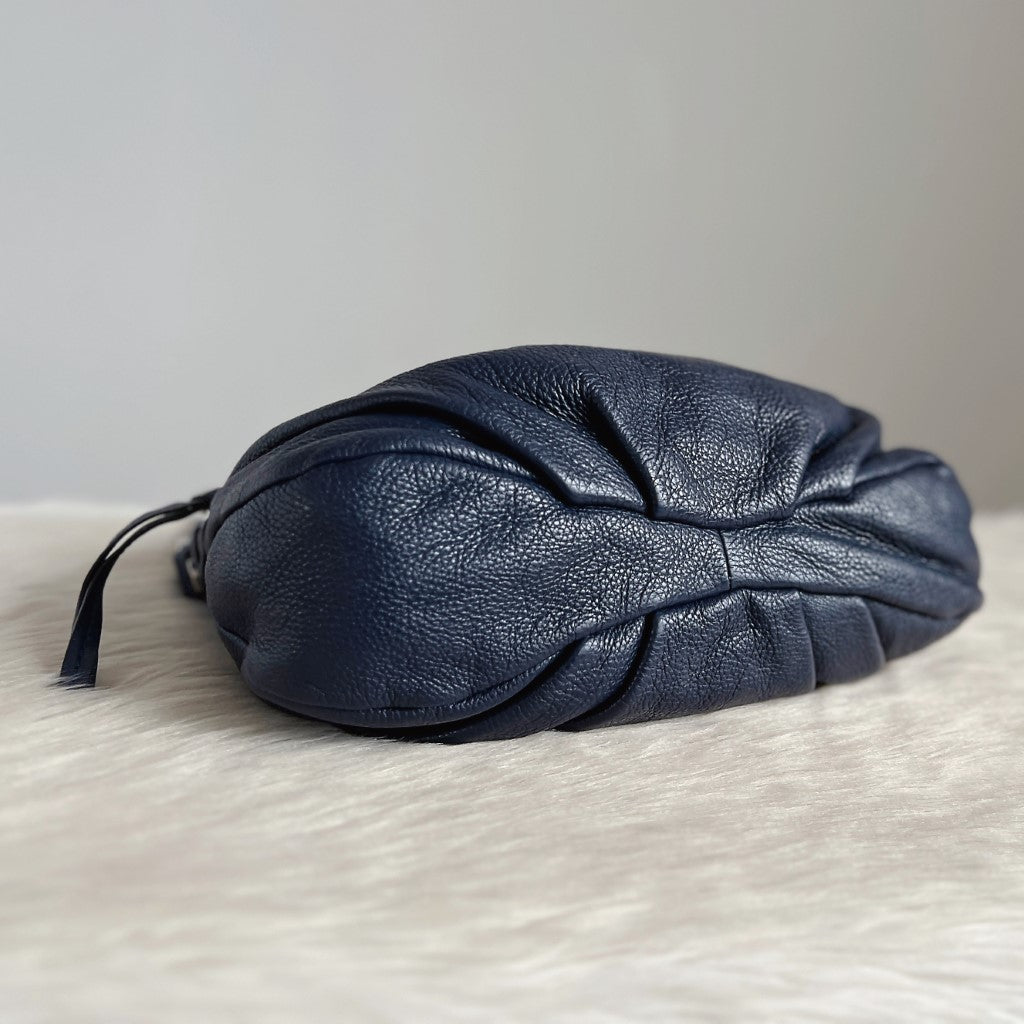 Marc Jacobs Navy Leather Front Logo Zip Flap Crossbody Shoulder Bag