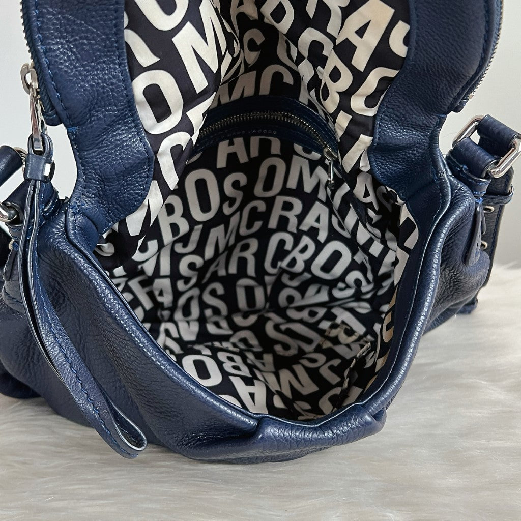 Marc Jacobs Navy Leather Front Logo Zip Flap Crossbody Shoulder Bag