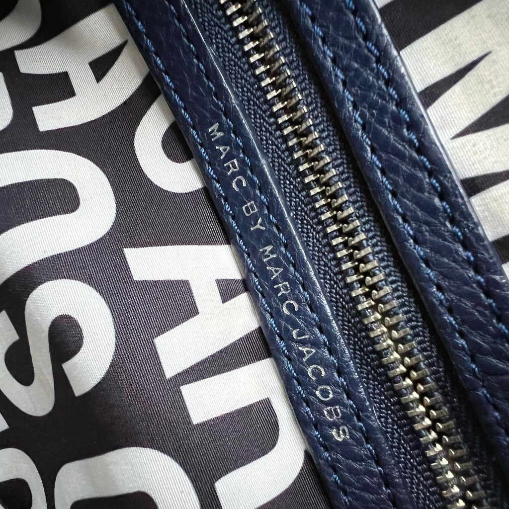 Marc Jacobs Navy Leather Front Logo Zip Flap Crossbody Shoulder Bag