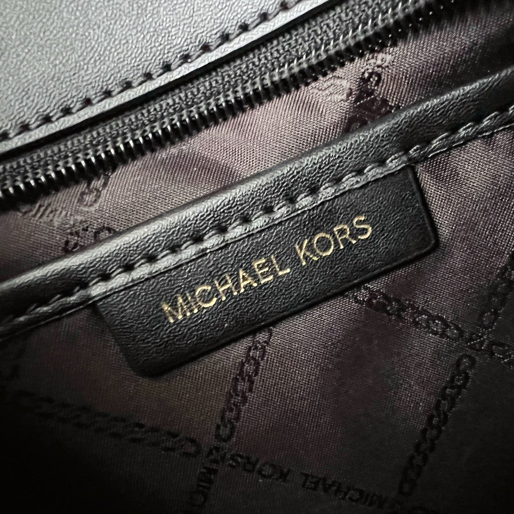 Michael Kors Black Leather Front Logo Chain Detail Crossbody Shoulder Bag Like New