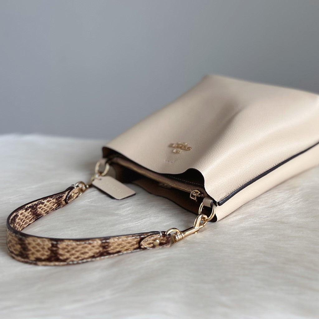 Coach Pearl Leather Python Pattern Strap Bucket 2 Way Shoulder Bag Like New