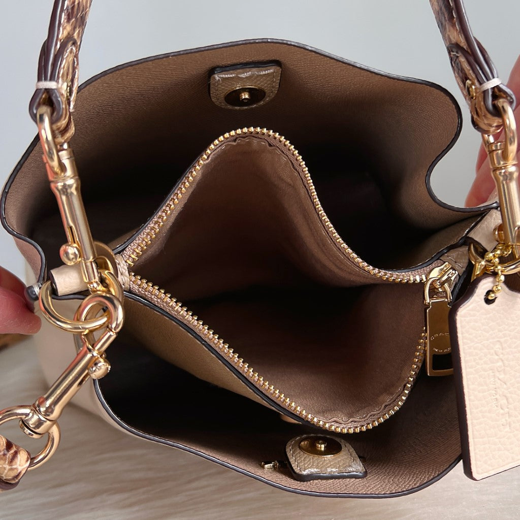 Coach Pearl Leather Python Pattern Strap Bucket 2 Way Shoulder Bag Like New