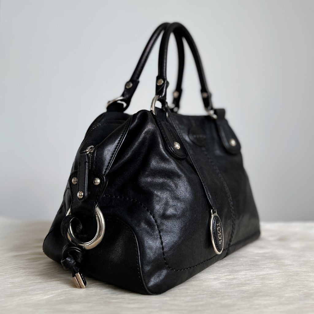 Tod's Black Leather Boston Tote Bag Excellent