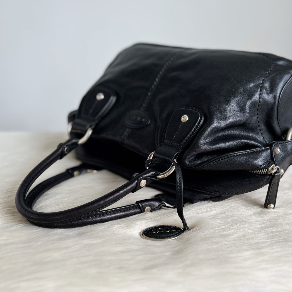 Tod's Black Leather Boston Tote Bag Excellent