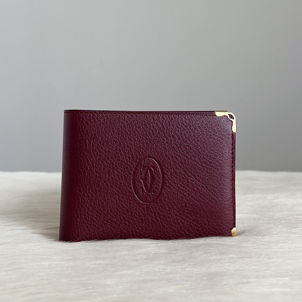 Cartier Unisex Signature Burgundy Coin Wallet Bi-fold Wallet Like New