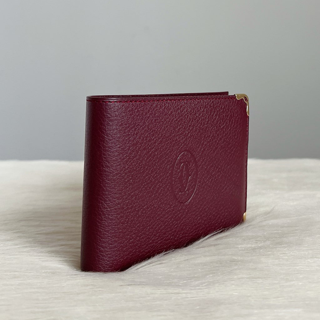 Cartier Unisex Signature Burgundy Coin Wallet Bi-fold Wallet Like New