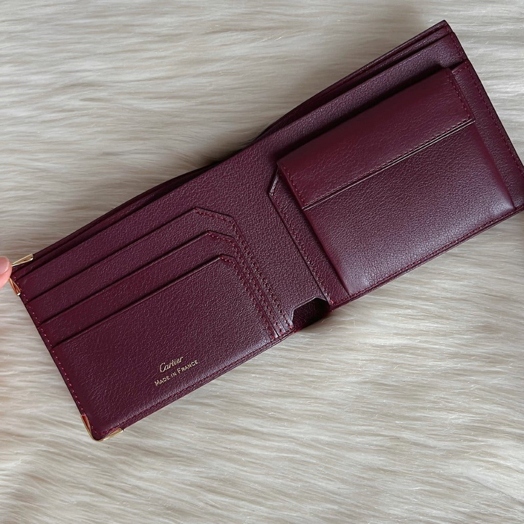 Cartier Unisex Signature Burgundy Coin Wallet Bi-fold Wallet Like New