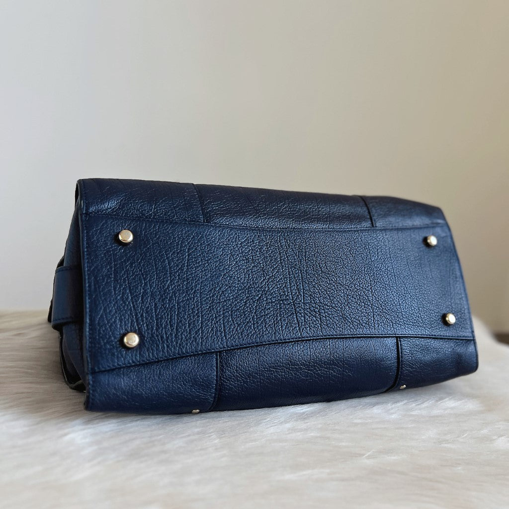 Coach Navy Leather Turn Lock Triple Compartment 2 Way Shoulder Bag Excellent