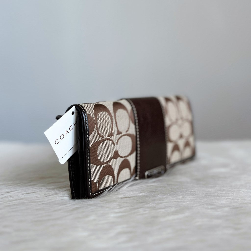 Coach Chocolate Leather Monogram Fold Long Wallet New with Tags