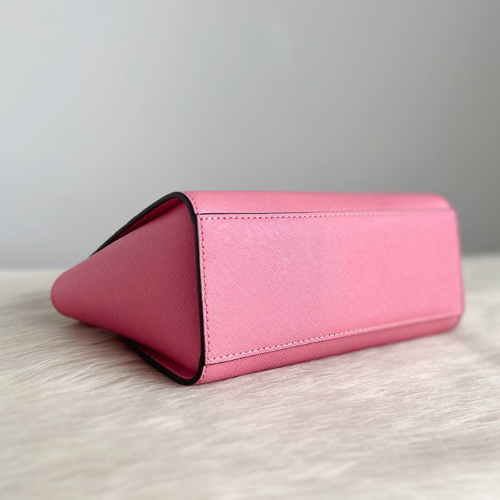 Michael Kors Pink Saffiano Leather Front Logo Crossbody Shoulder Bag Like New