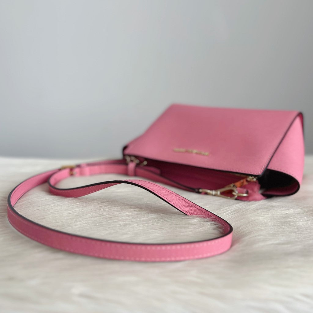 Michael Kors Pink Saffiano Leather Front Logo Crossbody Shoulder Bag Like New