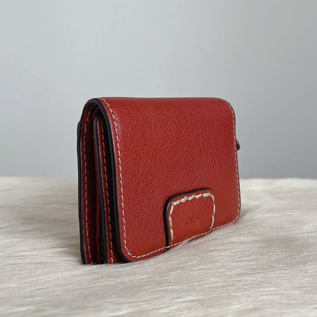 Chloe Caramel Leather Front Detail Tri-Fold Short Wallet Excellent