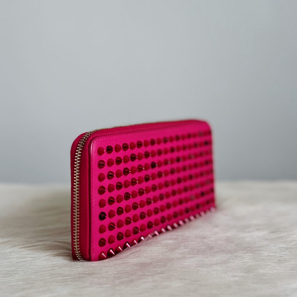 Christian Louboutin Fuchsia Leather Signature Studs Long Wallet Excellent