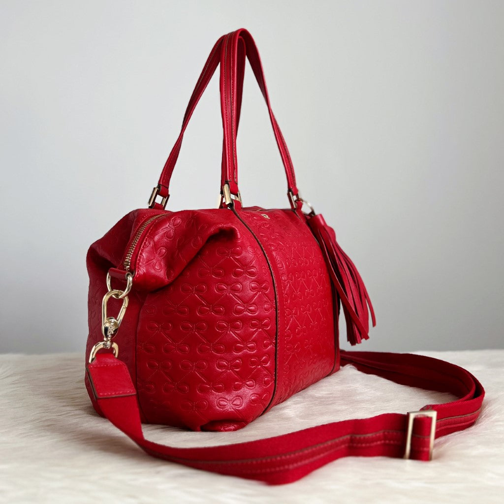 Anya Hindmarch Red Leather Embossed Boston 2 Way Shoulder Bag Excellent