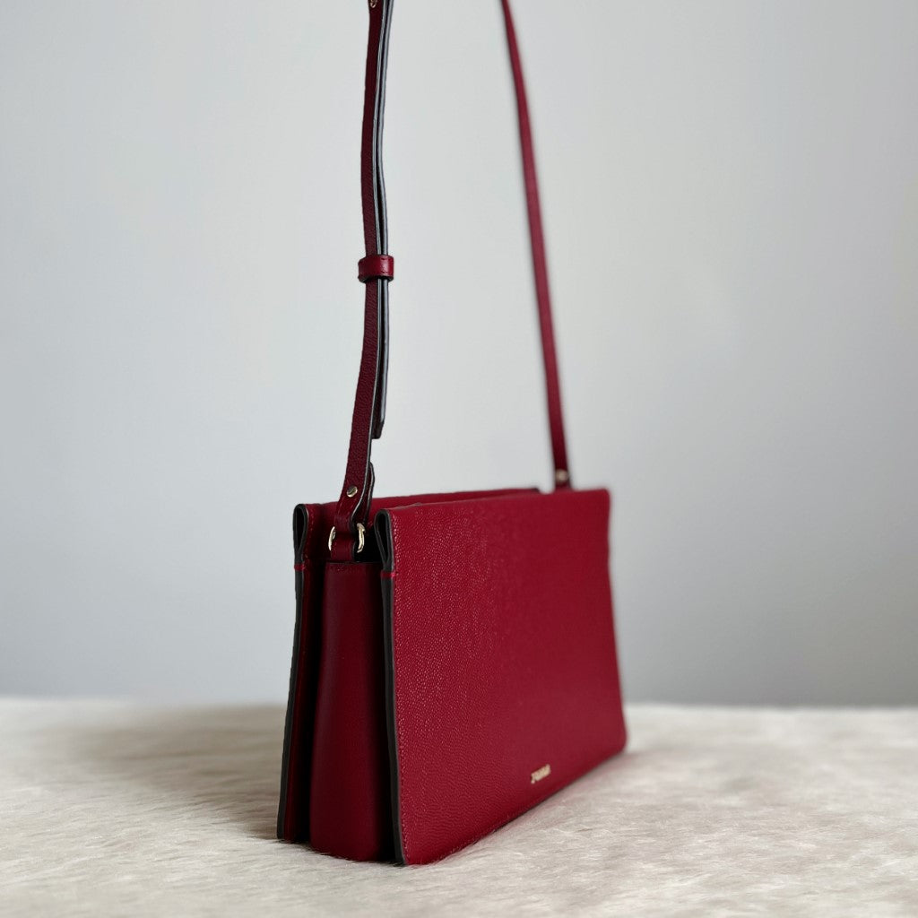 Furla Burgendy Leather Front Logo Crossbody Shoulder Bag Like New