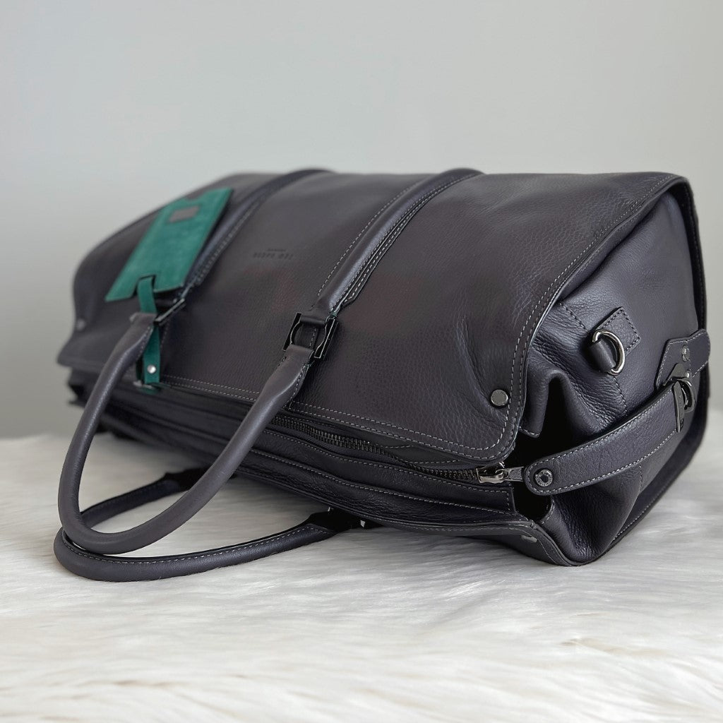 Ted Baker Charcoal Leather Keepall Boston Travel Bag Like New
