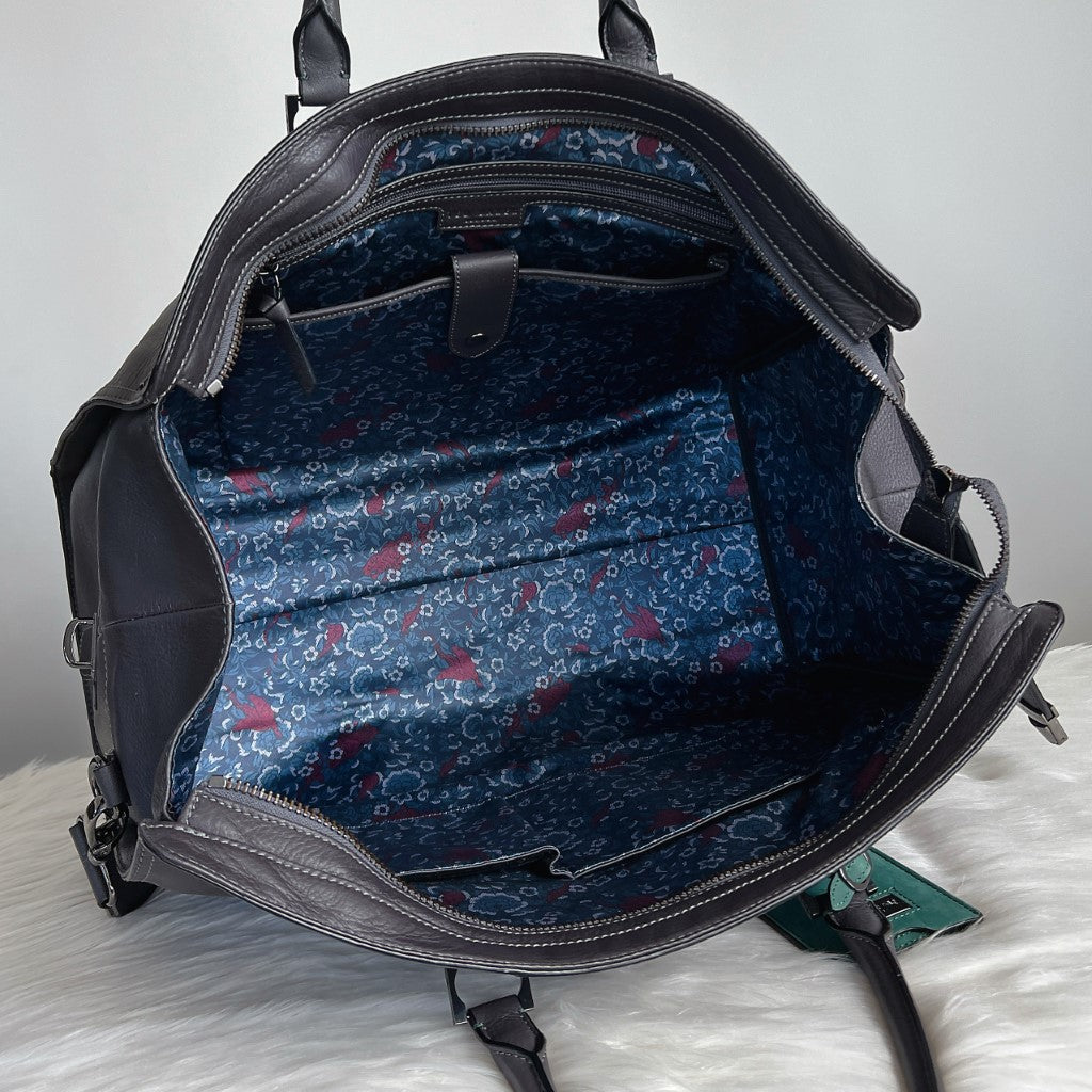 Ted Baker Charcoal Leather Keepall Boston Travel Bag Like New