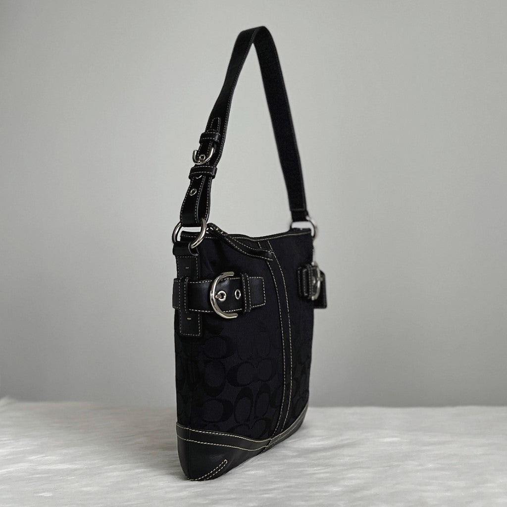 Coach Black Leather Monogram Double Buckle Shoulder Bag Like New