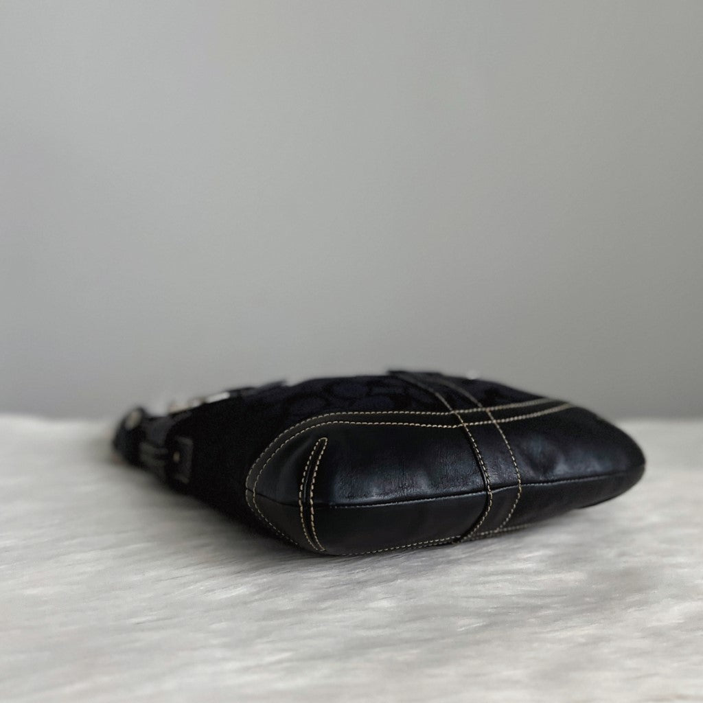 Coach Black Leather Monogram Double Buckle Shoulder Bag Like New