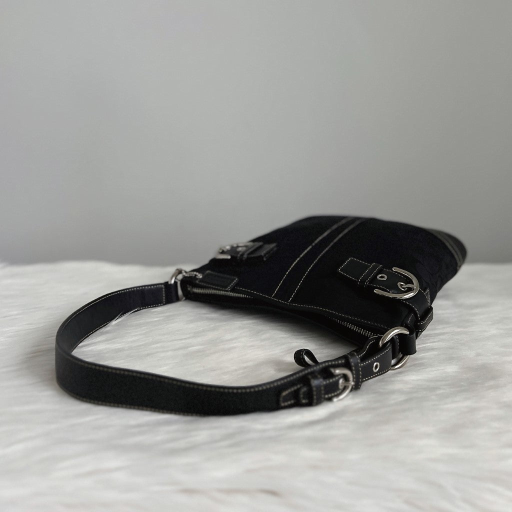 Coach Black Leather Monogram Double Buckle Shoulder Bag Like New
