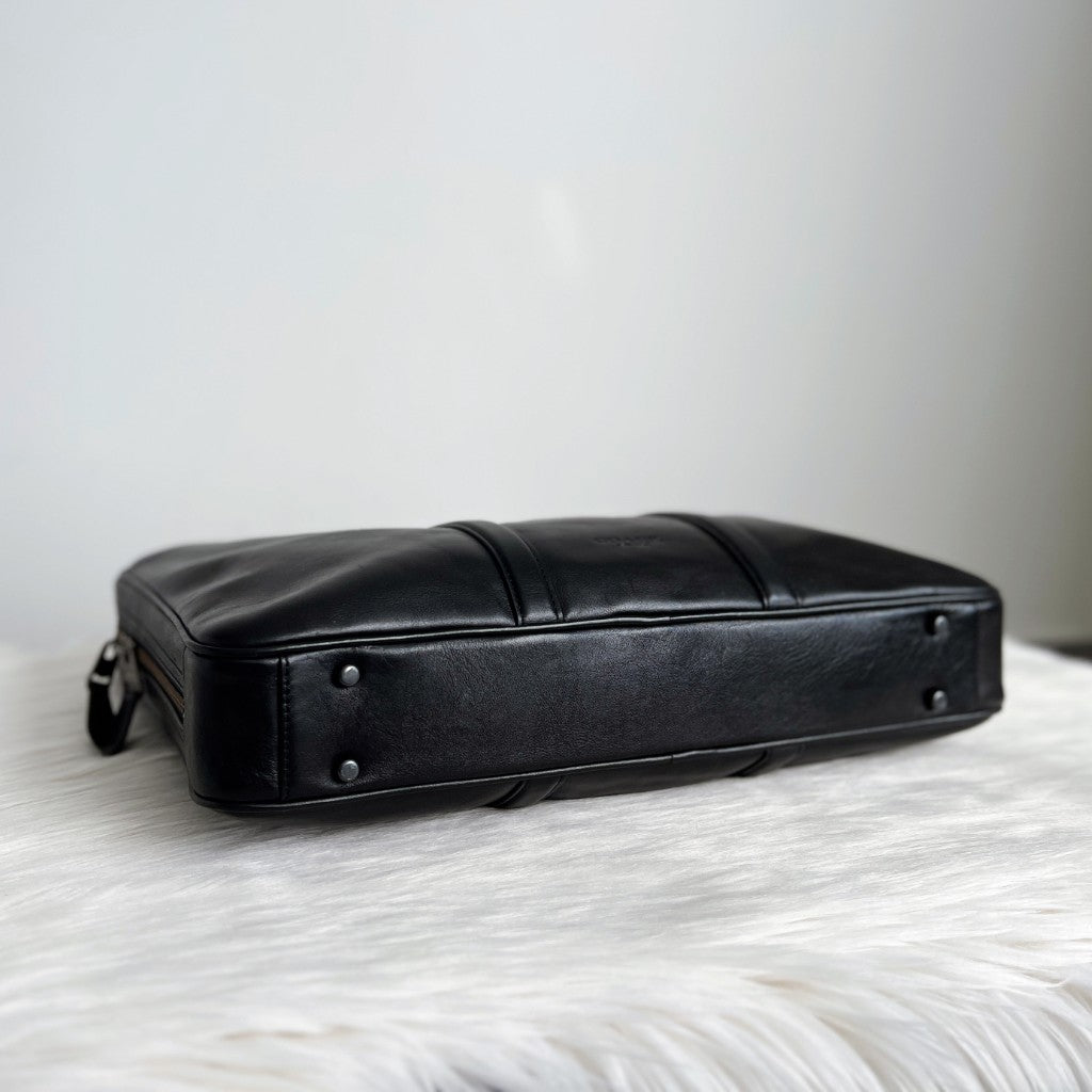 Coach Black Leather Large Business Unisex 2 Way Crossbody Bag
