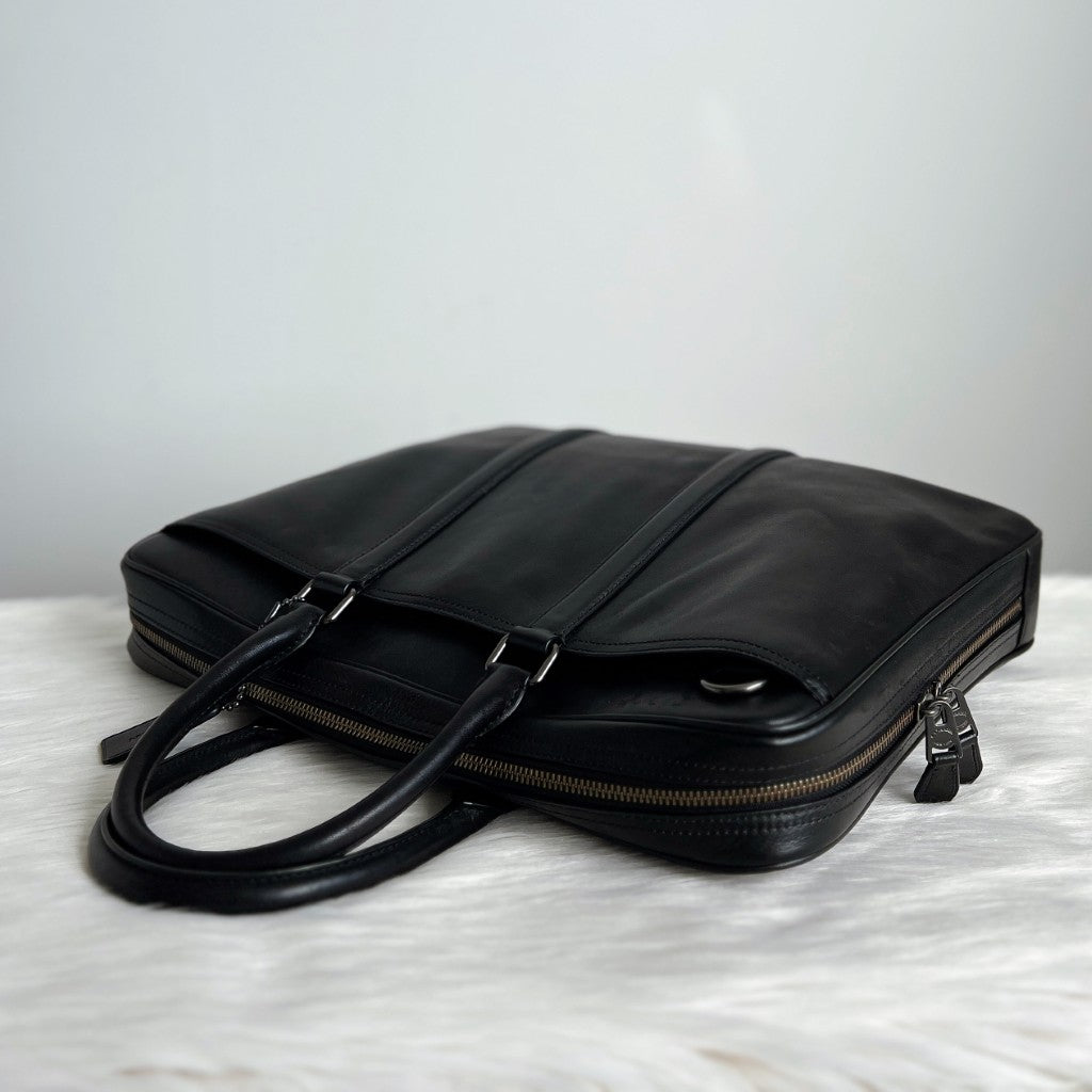 Coach Black Leather Large Business Unisex 2 Way Crossbody Bag