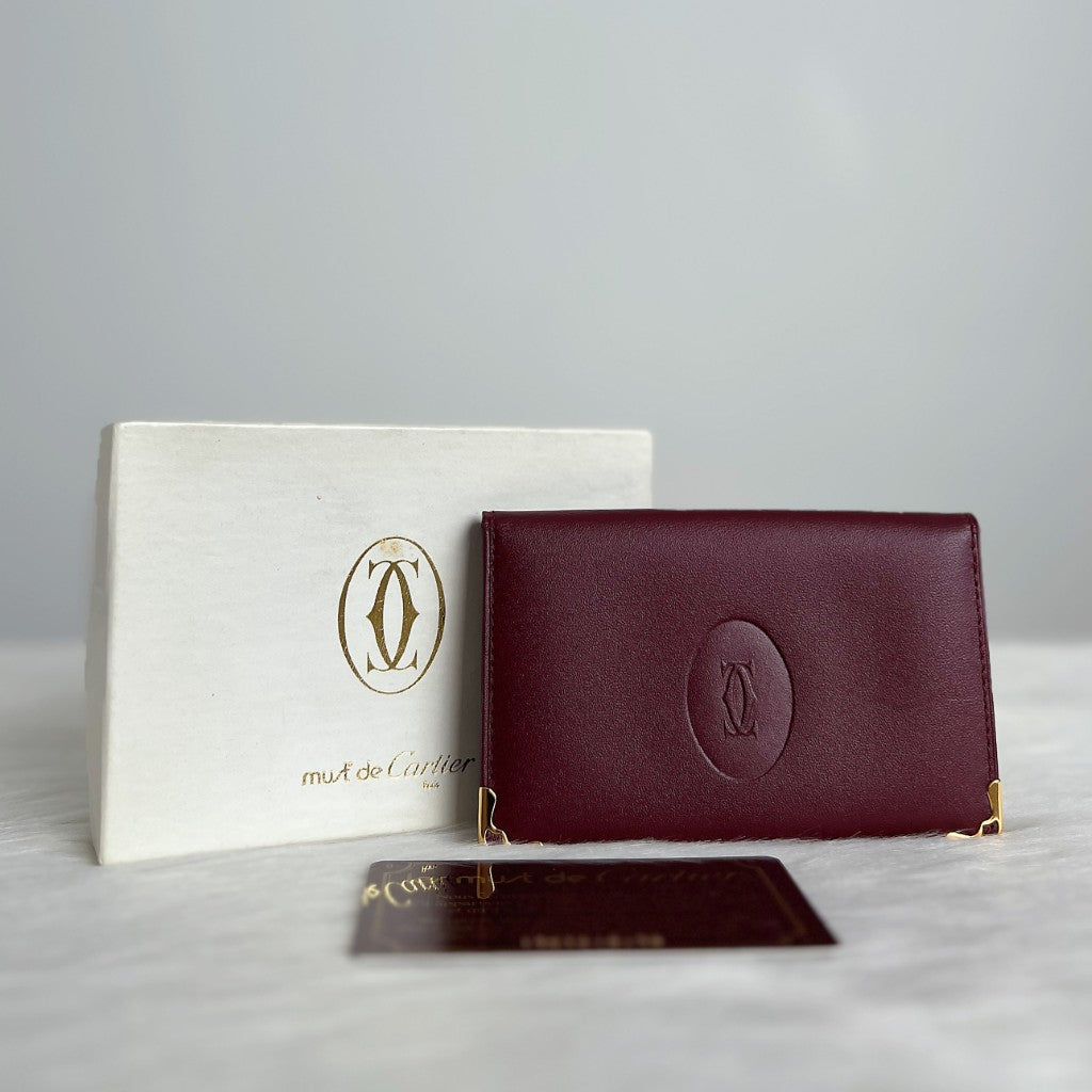 Cartier Unisex Signature Burgundy Bi-fold Card Holder Wallet Like New