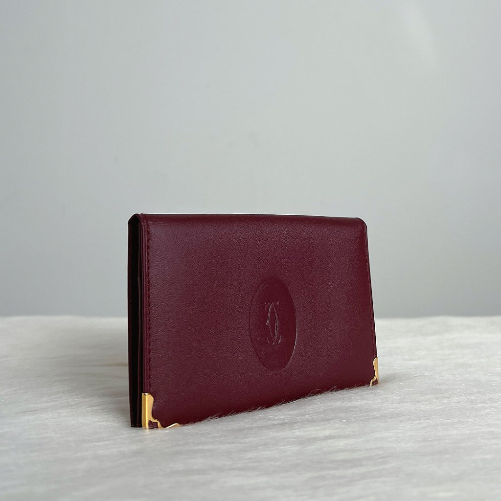 Cartier Unisex Signature Burgundy Bi-fold Card Holder Wallet Like New