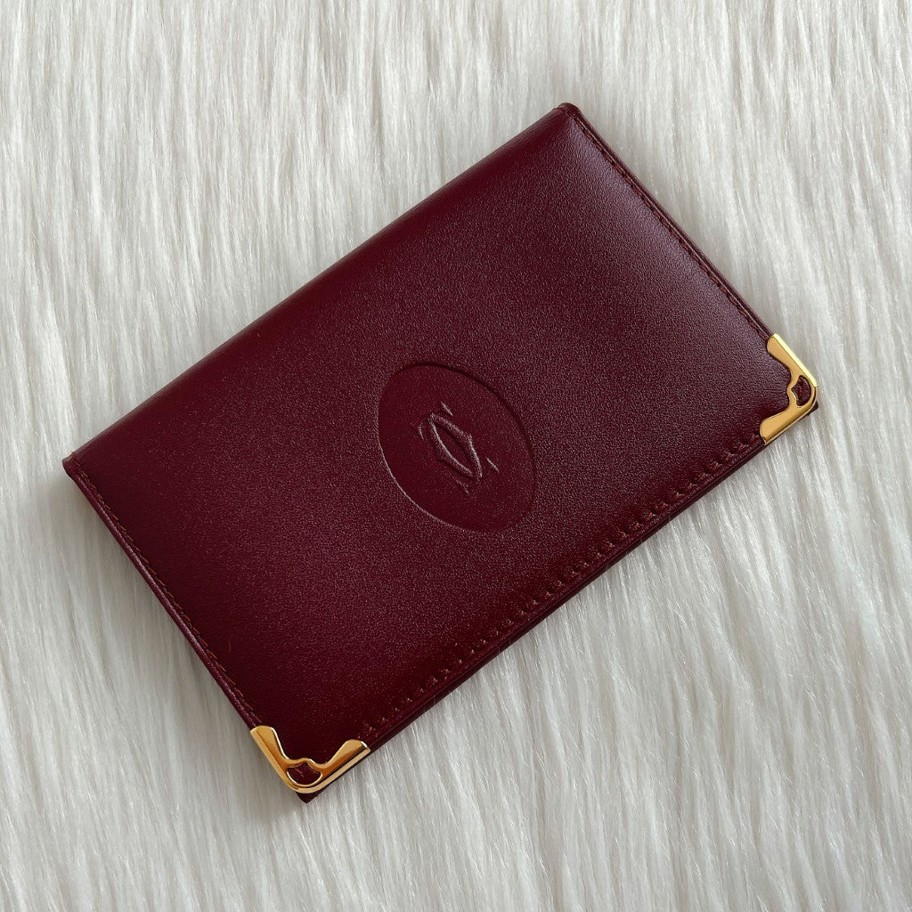 Cartier Unisex Signature Burgundy Bi-fold Card Holder Wallet Like New