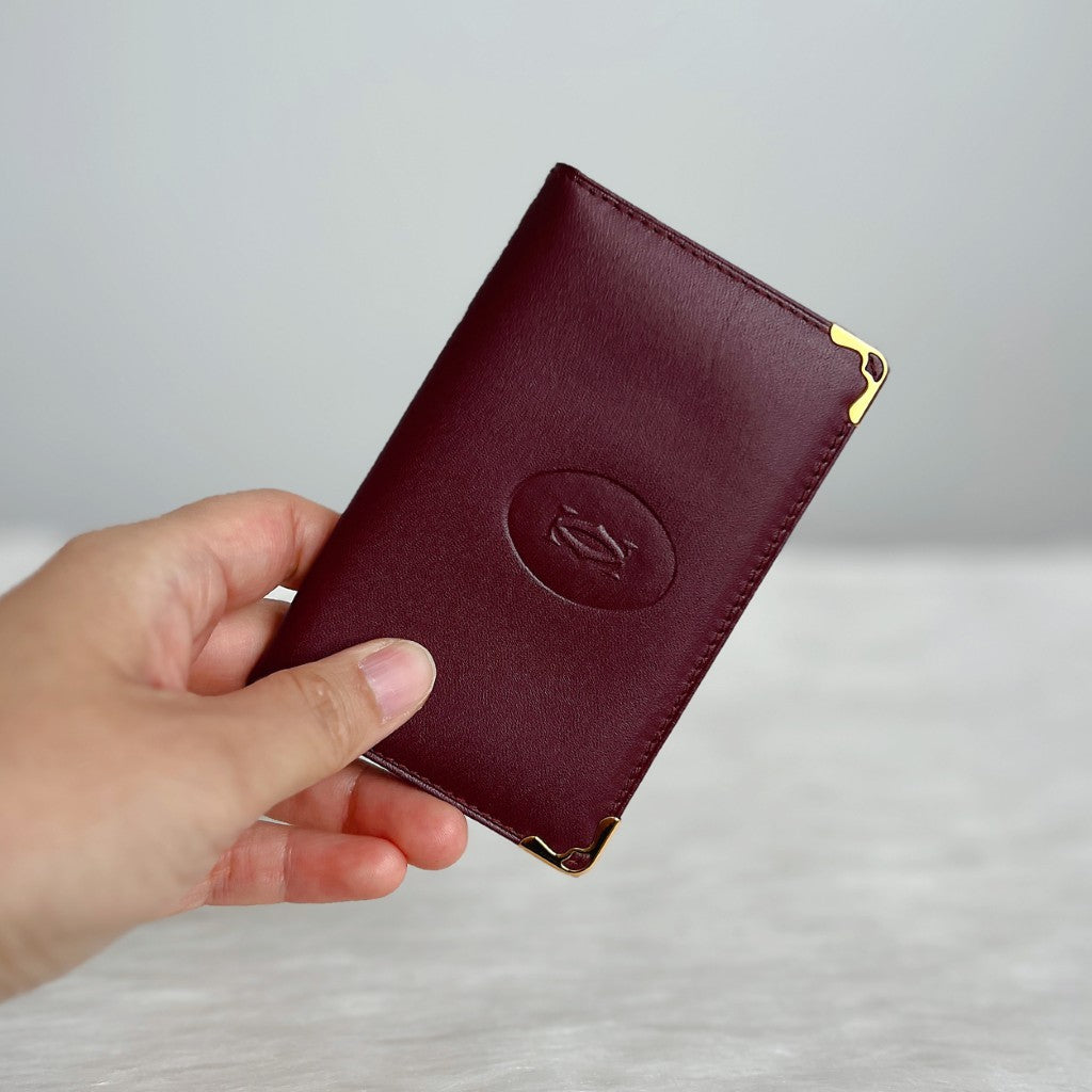 Cartier Unisex Signature Burgundy Bi-fold Card Holder Wallet Like New