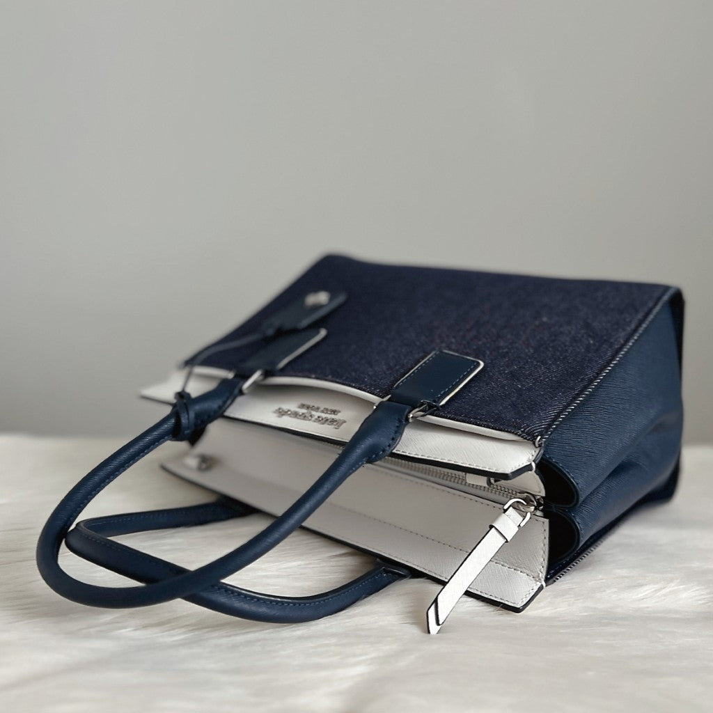 Kate Spade Two Tone Leather Denim Patchwork 2 Way Shoulder Bag Like New